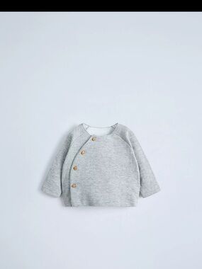 Zara Plush Set Grey Baby Sweater with Angled Button Placket